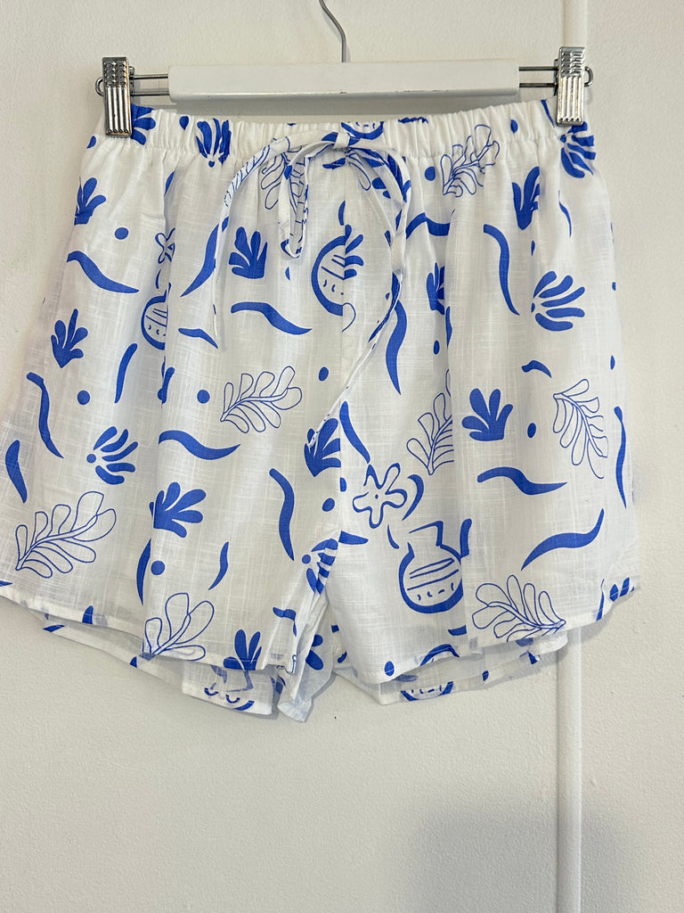 White Blue Coral Short Set