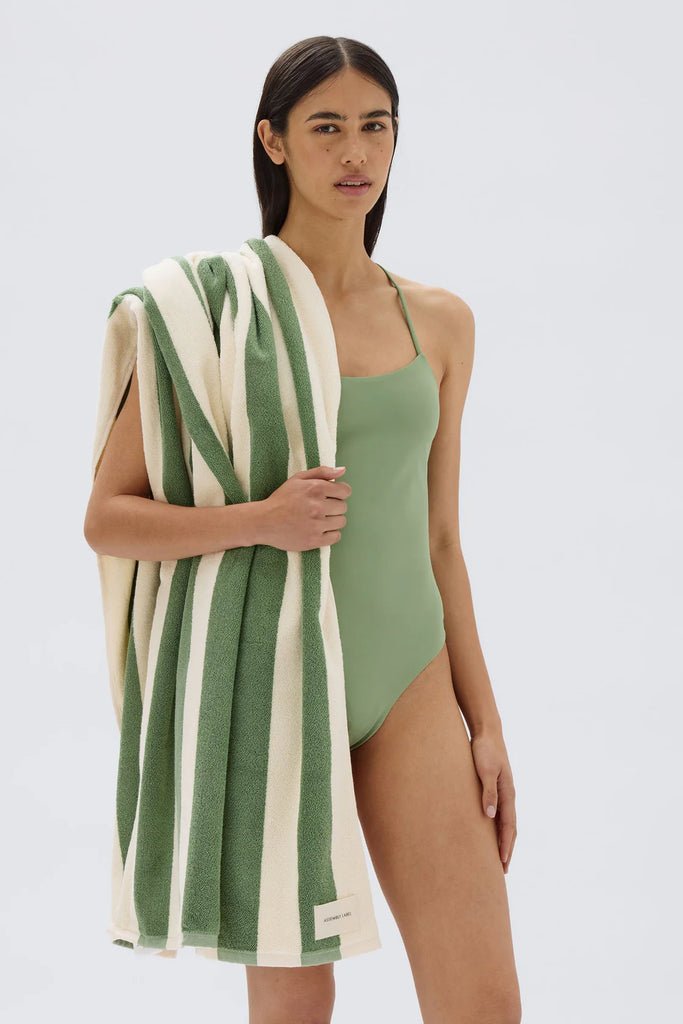 Cotton Stripe Beach Towel Pandan / Cream stripe