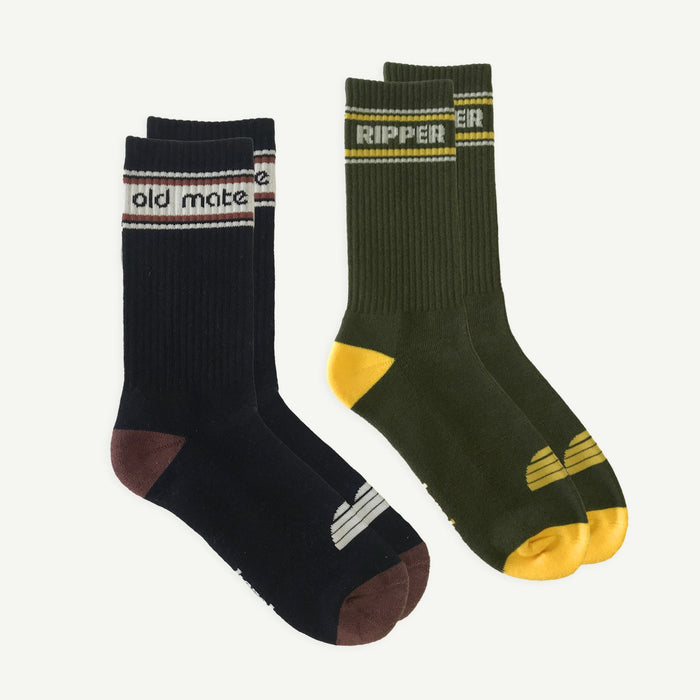 OLD MATE AND RIPPER ORGANIC COTTON CREW SOCK ADULT PACK