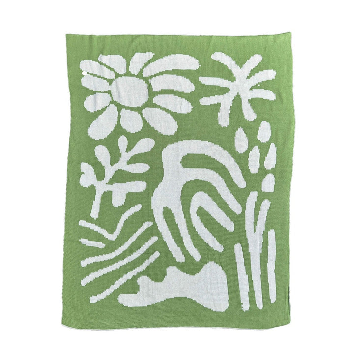 Reversible knitted blanket - lime and cream