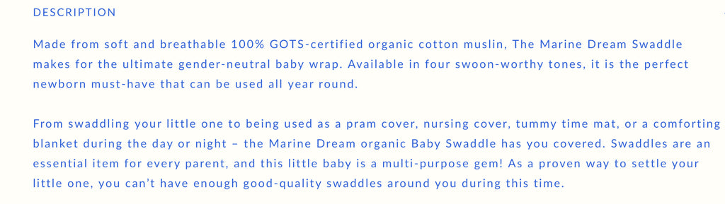 Marine dream organic cotton baby swaddle - stone