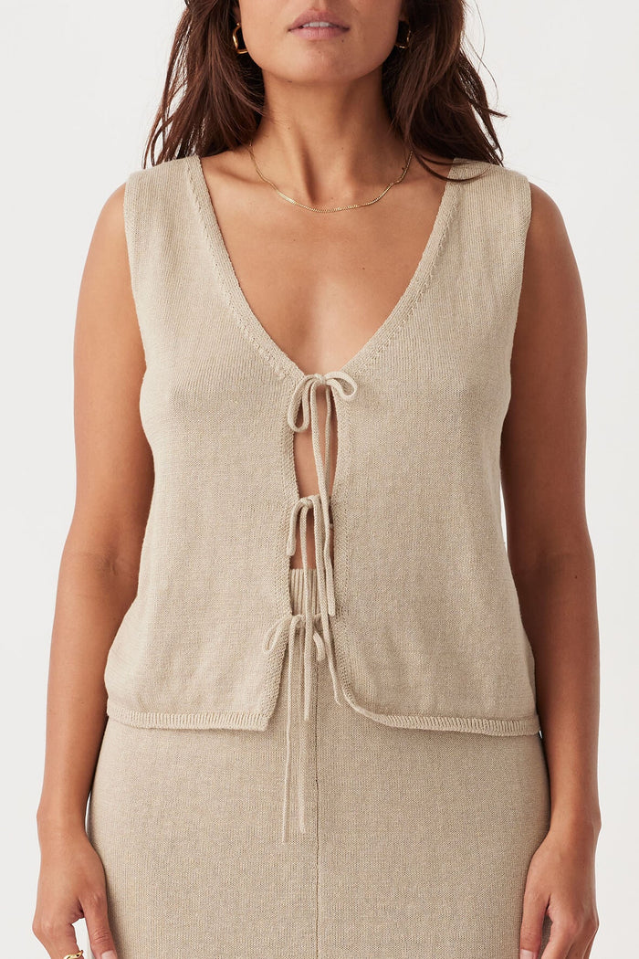 POPPY ORGANIC COTTON LINEN REVERSIBLE VEST - TAUPE