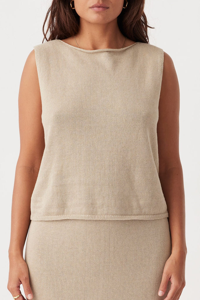 POPPY ORGANIC COTTON LINEN REVERSIBLE VEST - TAUPE