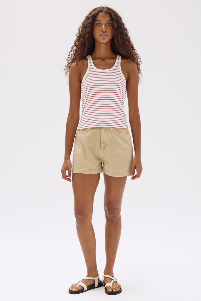 Boxy Denim Short Tan