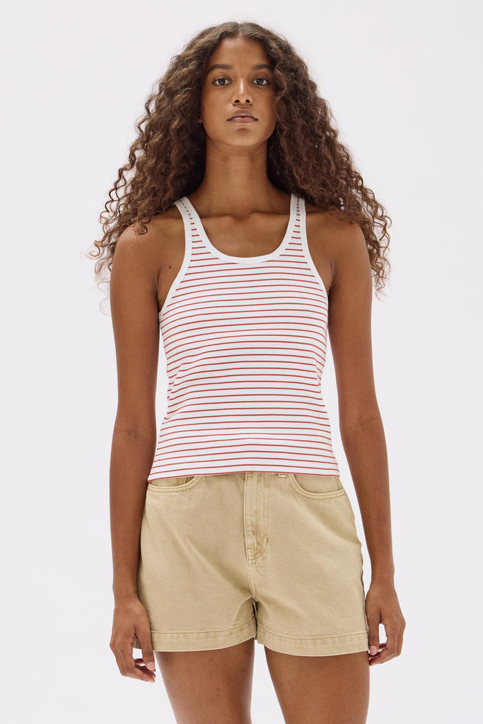 Drew Stripe Rib Tank Papaya / White