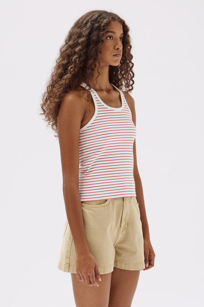 Drew Stripe Rib Tank Papaya / White