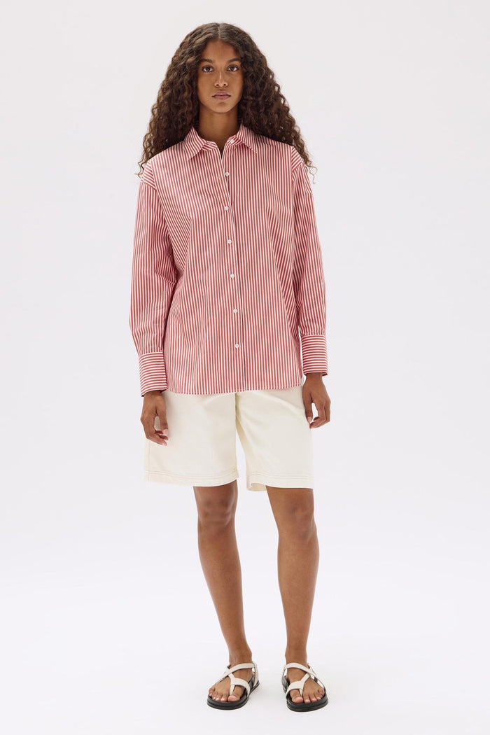 Signature Poplin Shirt Papaya White Stripe