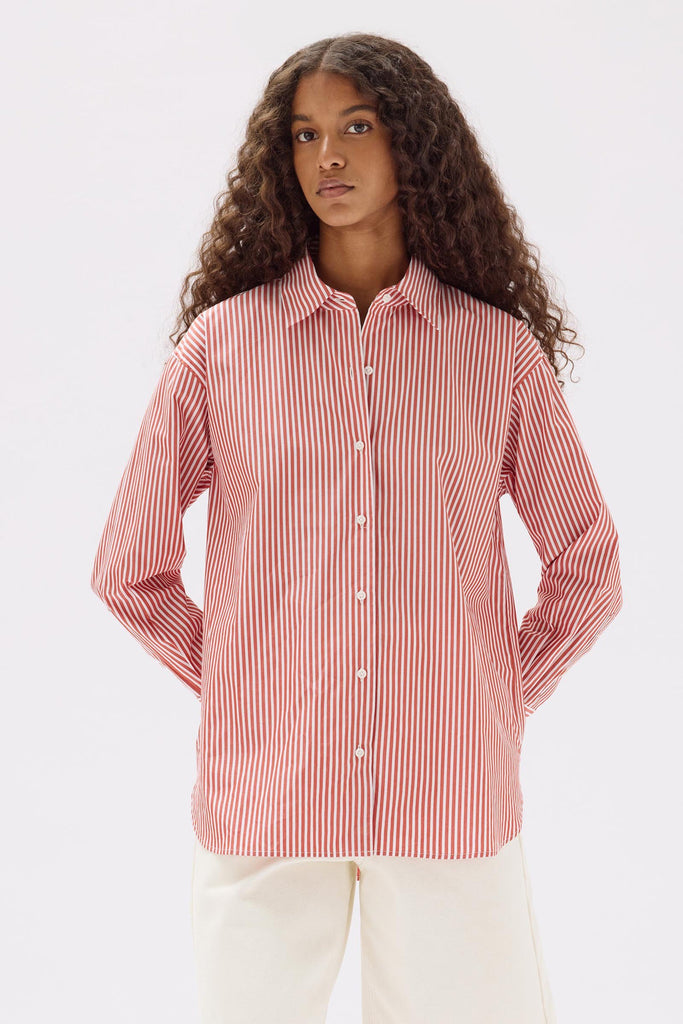 Signature Poplin Shirt Papaya White Stripe