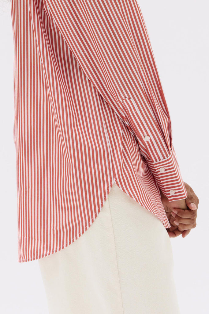 Signature Poplin Shirt Papaya White Stripe