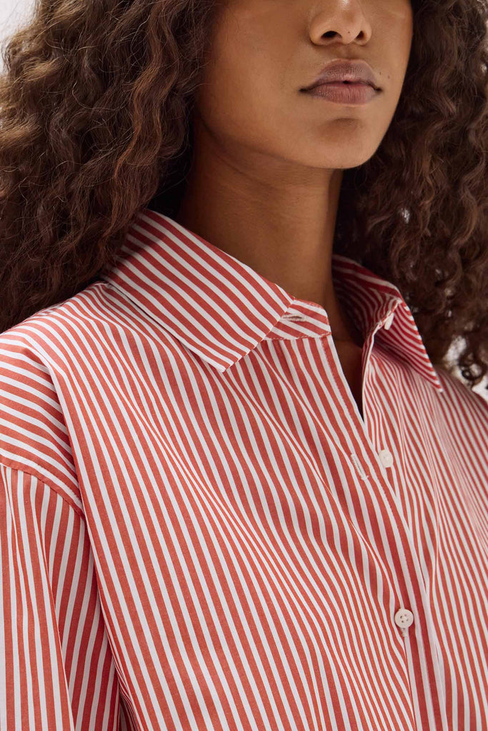 Signature Poplin Shirt Papaya White Stripe