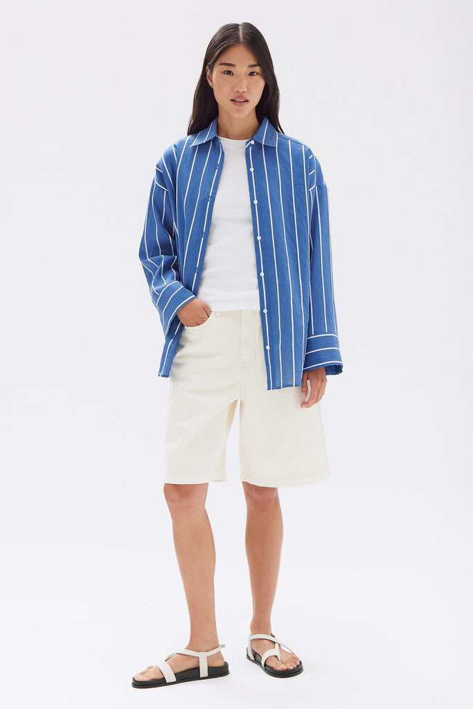 Ayla Stripe Long Sleeve Shirt Royal White