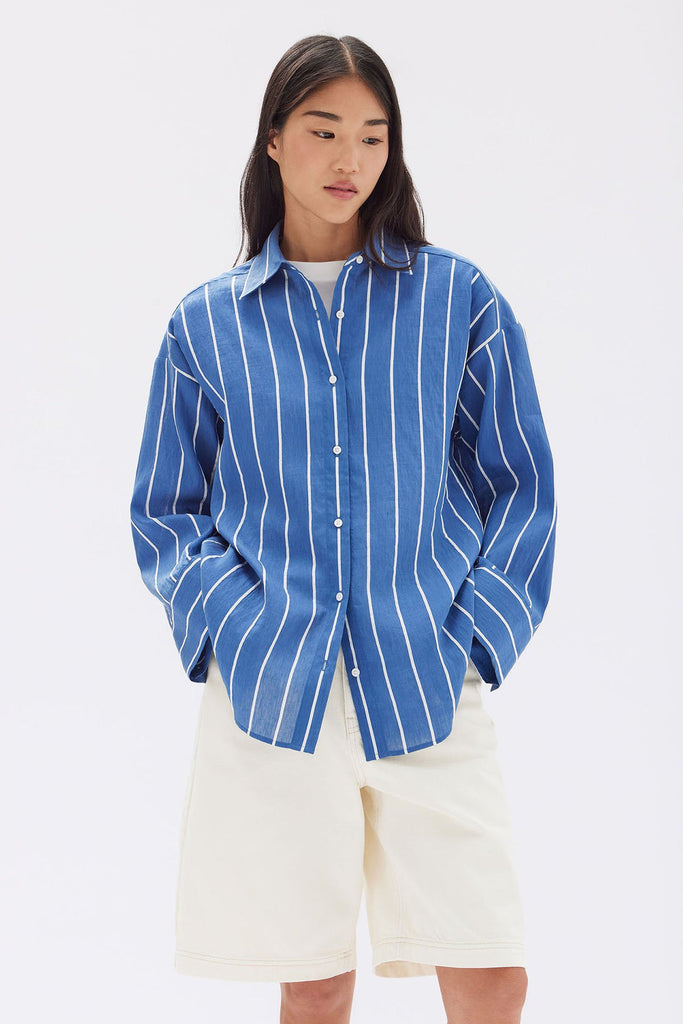 Ayla Stripe Long Sleeve Shirt Royal White