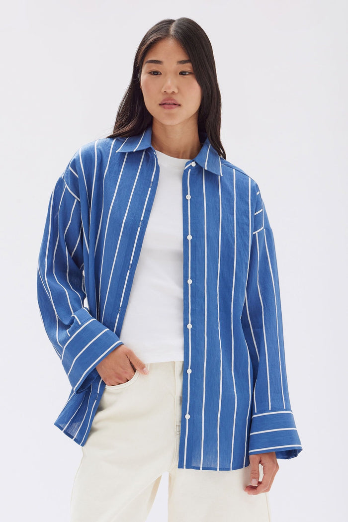 Ayla Stripe Long Sleeve Shirt Royal White