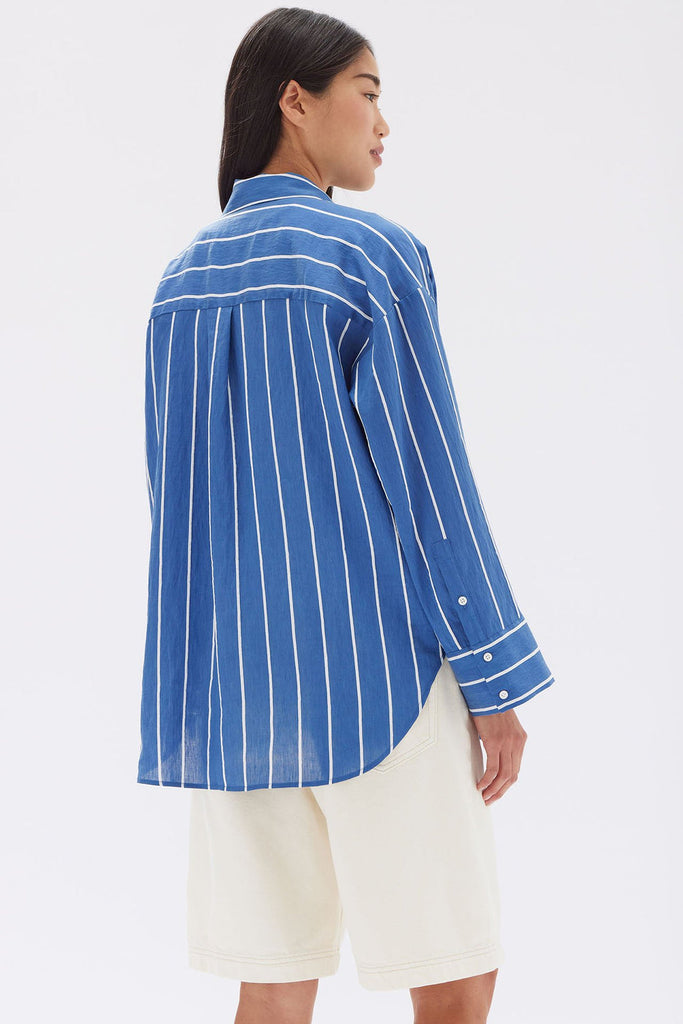 Ayla Stripe Long Sleeve Shirt Royal White