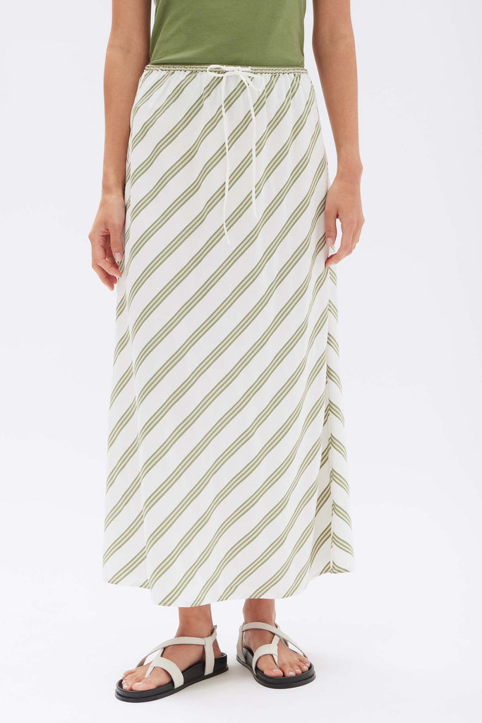 Isola Stripe Skirt Pandan/Antique White