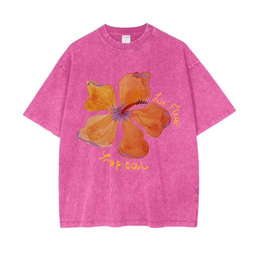 Le Fleur Tropical Acid Wash Tee Rose Red