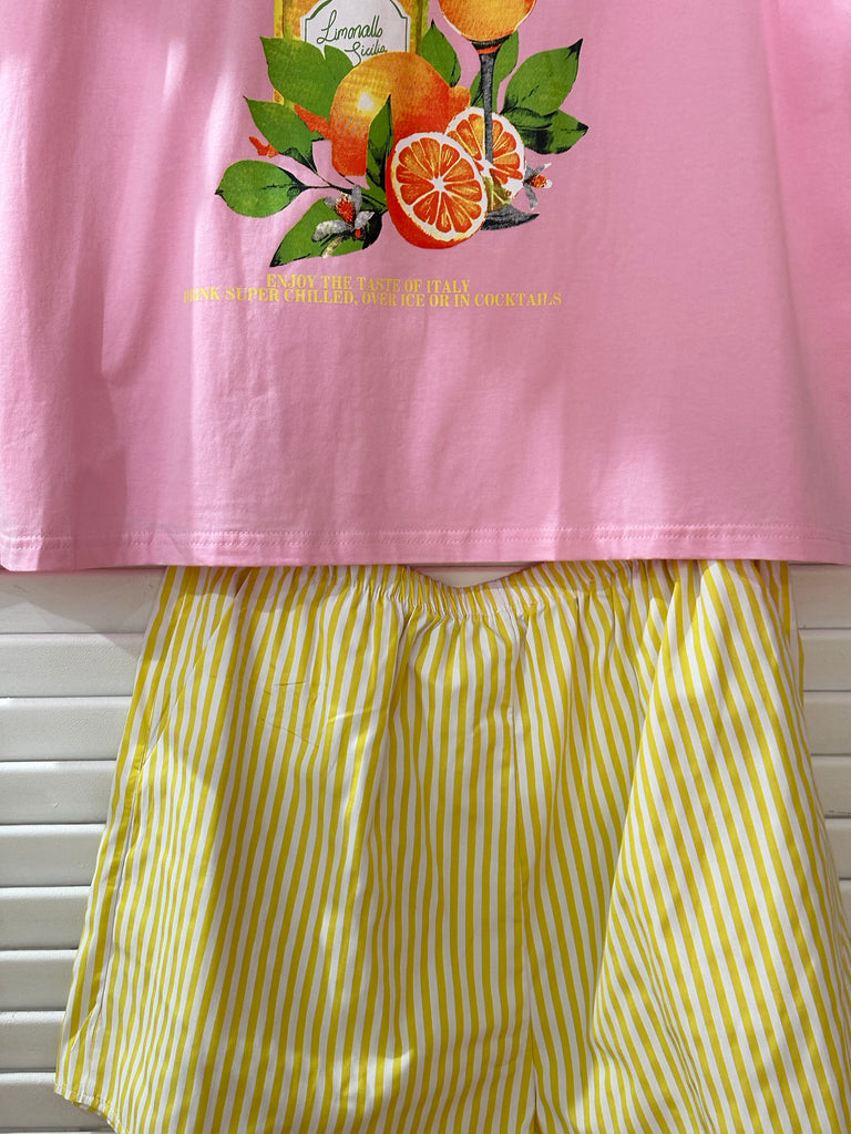 Limoncello Pink Tee / Yellow Short Set