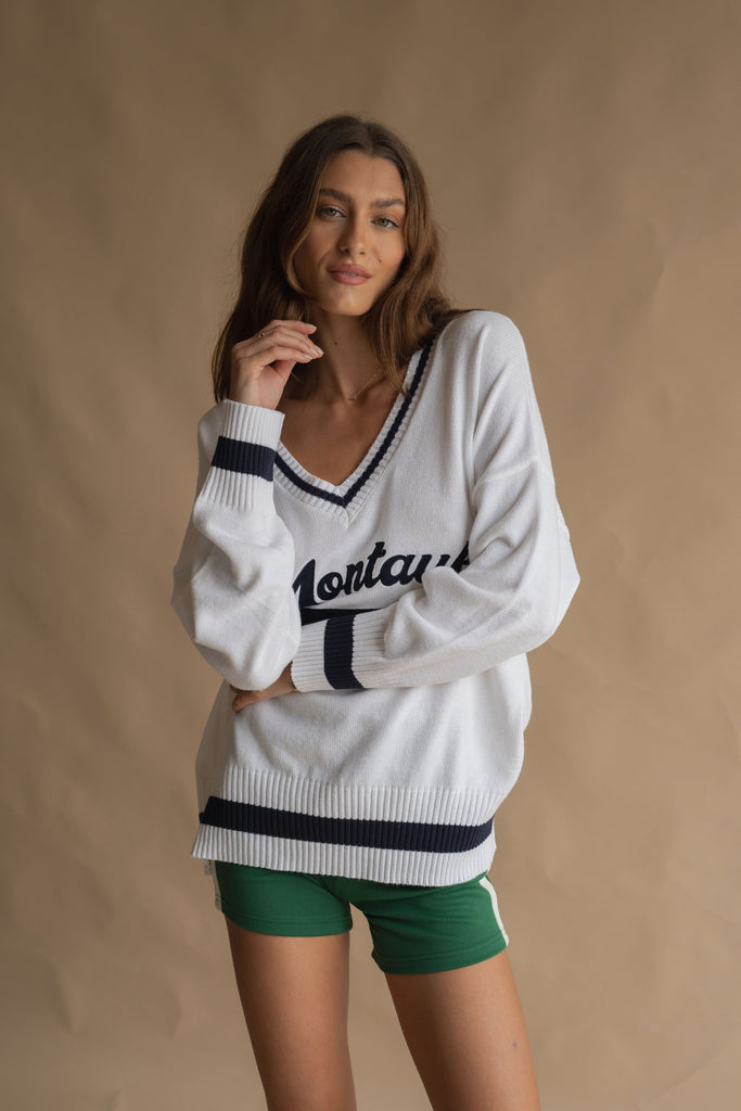 Montauk V-Neck Knit Sweater White