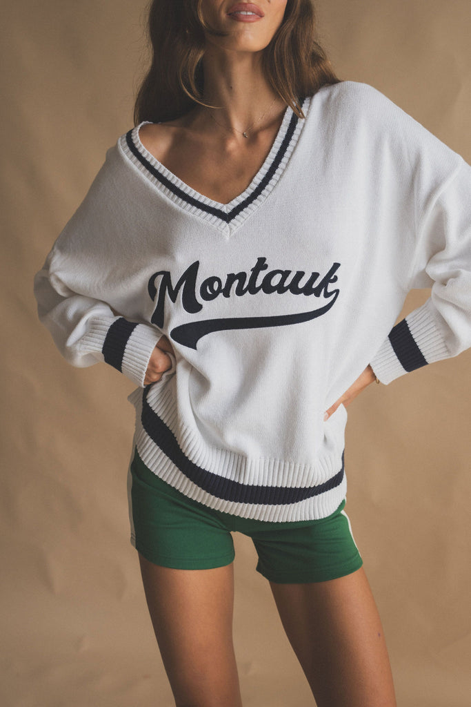 Montauk V-Neck Knit Sweater White