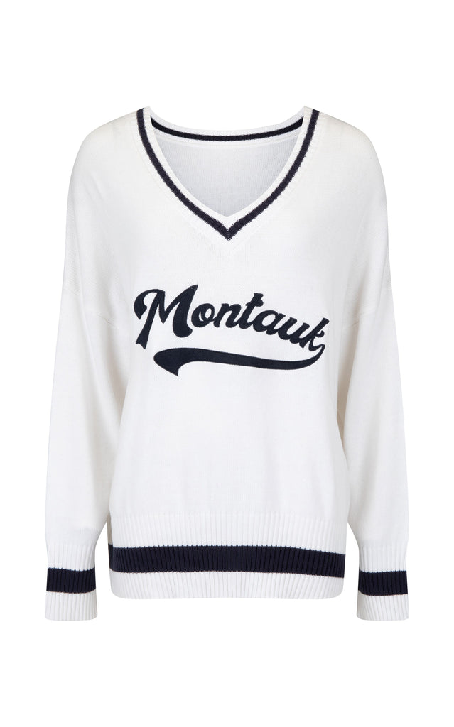 Montauk V-Neck Knit Sweater White